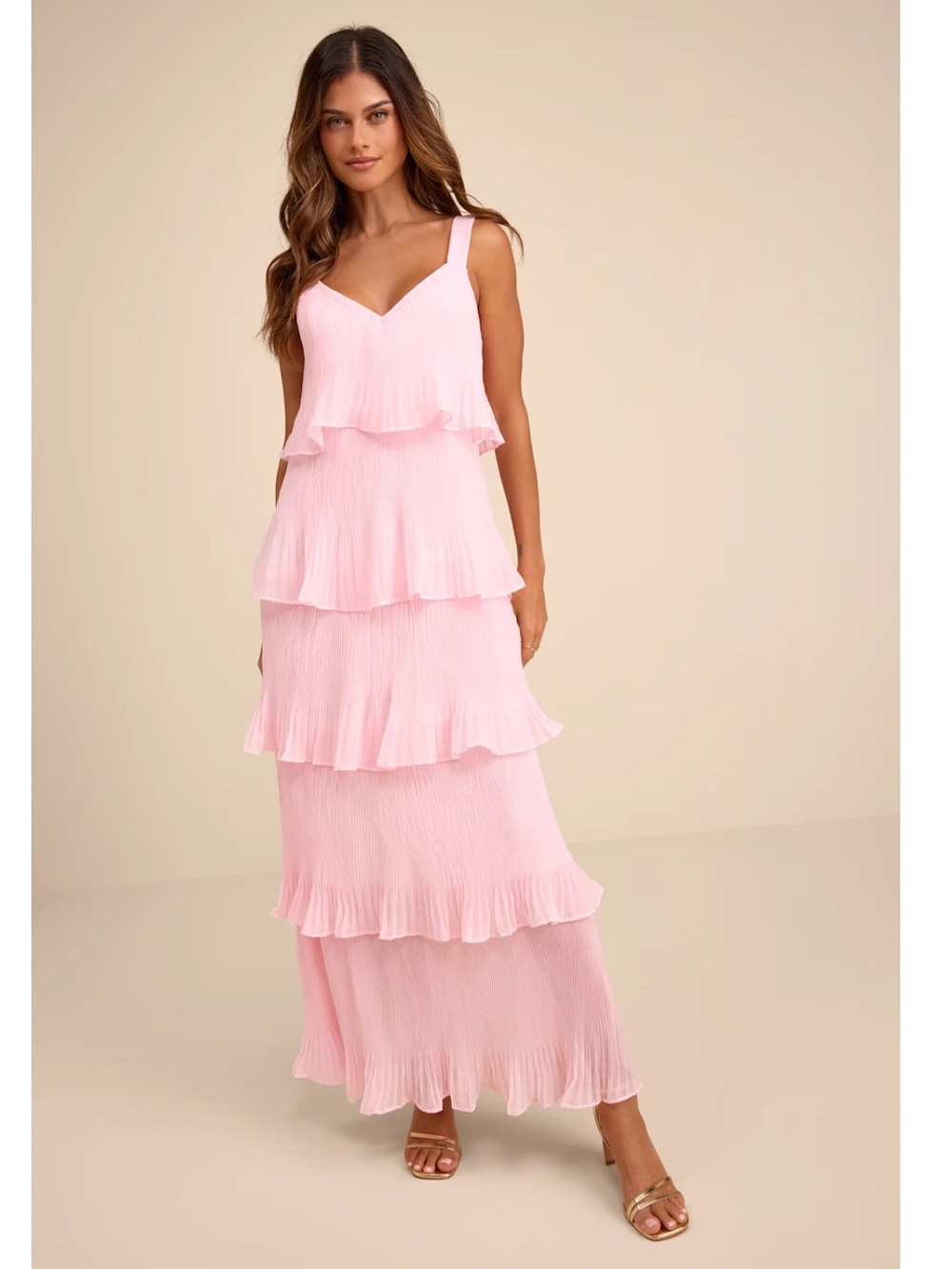 Lulus Elegant Nature Blush Pink Pleated Sleeveless Tiered Maxi Dress Plus 3X NWT